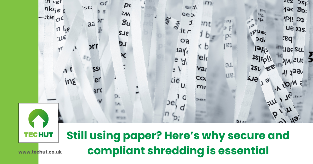 White paper being shredded to ensure GDPR-compliant document destruction